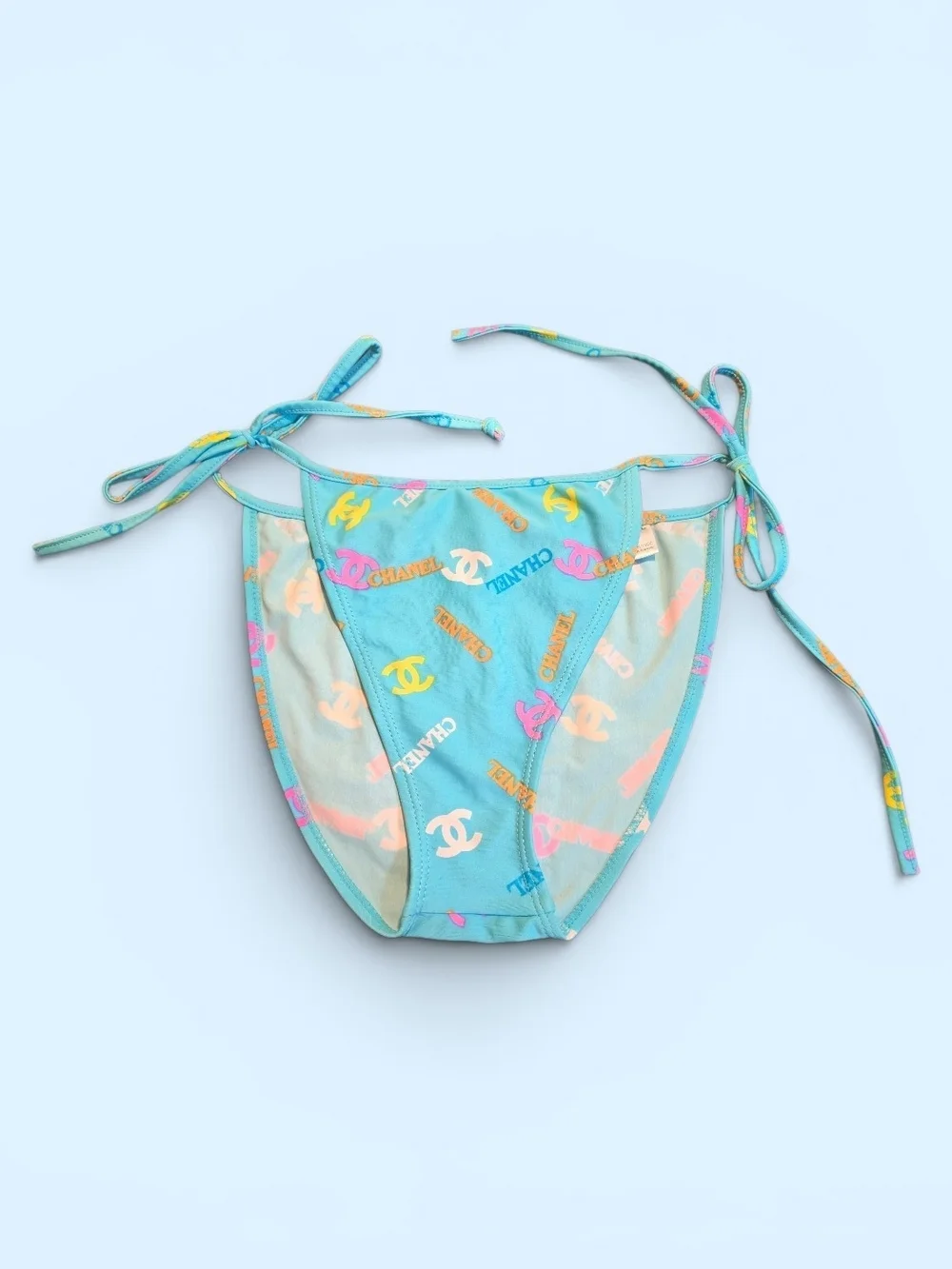 Chanel Turquoise Logo Bikini Bottoms